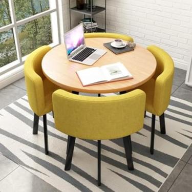 Imagem de Conjunto De Mesa De Jantar Quadrada Redonda C De Linho Com Cadeiras Para Espaço Pequeno 5 Peças Mesa E Cadeiras De Cozinha Modernas Mesas E Cadeiras De Cozinha Economizadoras De Esp, Linen J
