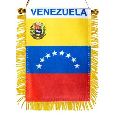 Imagem de Anley Bandeira de Janela da Venezuela com Franjas 10 x 15 cm – Mini bandeira decorativa e enfeite para retrovisor de carro – Impressão dupla face – Bandeira pendente com ventosa