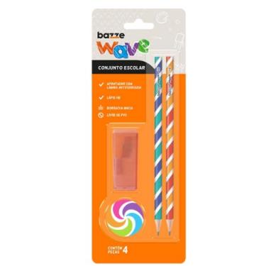 Imagem de Kit escolar 2 Lápis preto + Apontador c depósito + Borracha- Cartela C