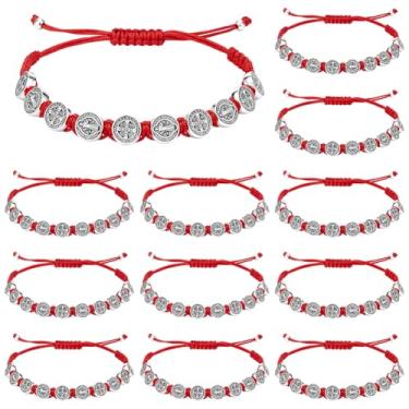 Imagem de GOMAKERER 24 pulseiras San Benito, pulseira de cordão vermelho ajustável medalha amizade joias baseadas na fé para homens mulheres unissex bênçãos diárias