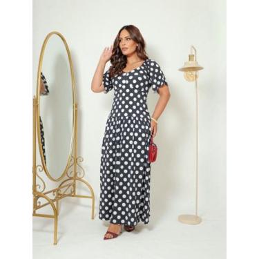 Imagem de Vestido Feminino Longo Casual Básico Elegante Poa Bolinha Evangélico -