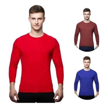 Imagem de Kit 3 Camisas Masculina Manga Longa Malha Fria - C&c, Vermelho, Bordô,