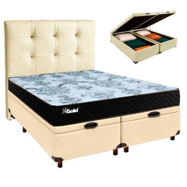 Imagem de Cama + Bau Blindado E Colchão Molas Ensacadas Casal - Life Gold Paropas + Cabeceira