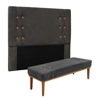 Imagem de Cabeceira Cama Box Queen 160cm e Recamier Gênova Suede Cinza S04 - D'Rossi