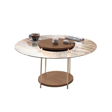 Imagem de Mesa de Centro Decorativa Sala de Estar Walker Pés de Aço Tampo Vidro Castanho G26 - Gran Belo