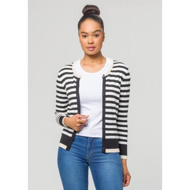 Imagem de Casaco Pau a Pique Listrado Modal Preto PRETO/BEGE/OFF WHITE - P