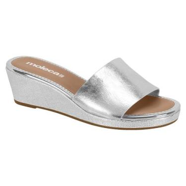 Imagem de Tamanco Feminino Moleca Anabela Plataforma Salto Baixo Slide, Prata, 3