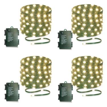 Imagem de Pacote com 4 - Luzes de corda operadas por bateria de 5 metros, 50 luzes LED cintilantes de corda alimentadas por bateria com temporizador para decoração de guirlanda de árvores de Natal em ambientes