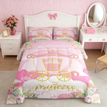 Imagem de Conjunto de cama casal de princesa para meninas, adolescentes, mulheres, estilo princesa de jardim, reversível, conjunto de colcha de 3 peças, conjunto de edredom feminino sonhador, 2 fronhas