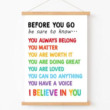 Imagem de Qswo Decoração de parede de afirmações positivas, moldura de pôster de arte de parede Before You Go, decoração de parede inspiradora em tela pendurada para quarto de crianças, berçário, sala de aula