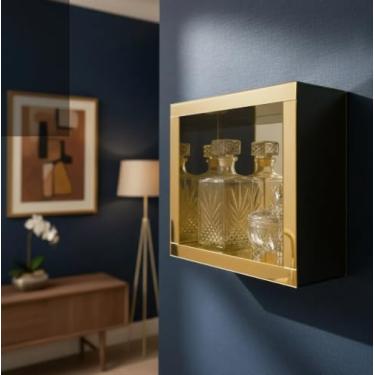 Imagem de Nicho Parede Banheiro Sala Espelho Dourado Luxo Decoração