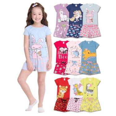 Imagem de Kit 6 Peças de Pijamas Curto Infantis para Meninas Confortáveis e Chei