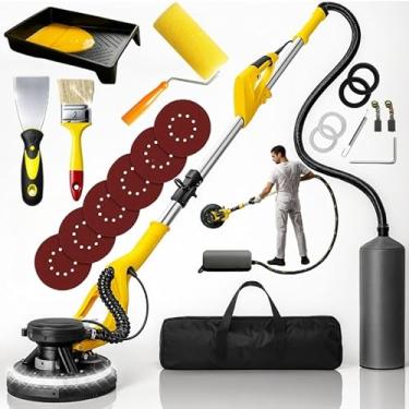 Imagem de Lixadeira Eletrica Parede Teto Telescopica Dobravél LED Sucção Coletor de Pó 850W 5 Velocidades Kit Pintura Pincel rolo Ferramenta Profissional