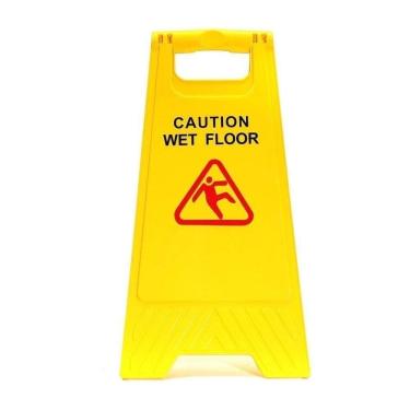Imagem de Placa Sinalização Amarela Segurança Piso Molhado Escorregadio Caution Wet Floor Grande Dobravel