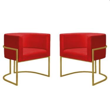 Imagem de Kit 2 Poltronas Decorativa Recepção Luna Base Dourada - Straso, Suede 