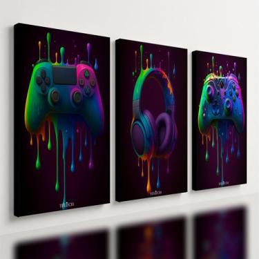 Imagem de Kit 3 Quadro Decorativo Gamer Tinta Headset Fone Controle 28x20cm - Te