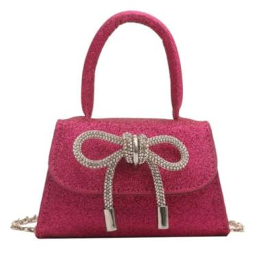 Imagem de Mini bolsa feminina cor sólida laço bolsa de ombro moderna (rosa vermelha)