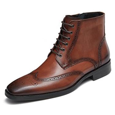 Imagem de GIFENNSE Botas masculinas masculinas Chukka botas formais Chelsea botas masculinas de couro botas Oxford para homens, Vinho tinto, 41