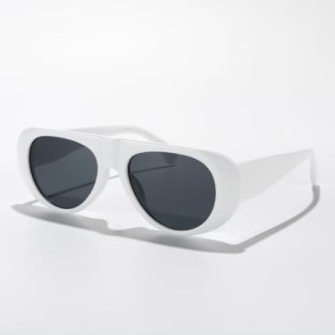 Imagem de Óculos de sol aviador modernos masculinos femininos retrô lentes de sol para mulheres, Armação branca/lente preta, Lens Width: 55 Millimeters