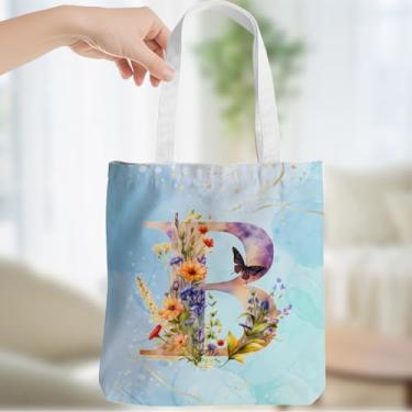 Imagem de Presentes personalizados para mulheres, monograma, presentes de aniversário para mulheres, esposa, irmã, damas de honra, Natal, inicial B, bolsa de lona, ombro de praia, sacolas de supermercado