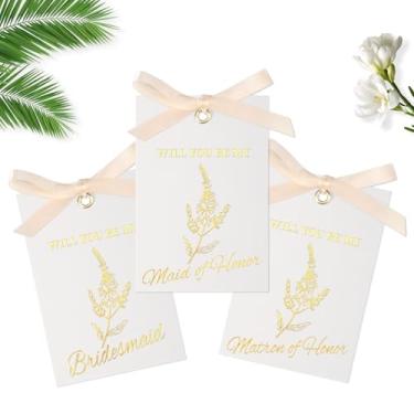Imagem de 11 cartão de pedido de dama de honra, inclui 8 cartões Will You Be My Bridesmaid 2 Will You Be My Maid of Honor 1 presente de pedido de dama de honra floral Matron of Honor, com fita para chá de