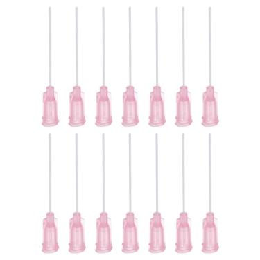 Imagem de 50 agulhas de plástico de 20 g com trava Luer, tubo de agulha PTFE de 3,8 cm, ponta cega de plástico resistente ao calor PP para pistola de cola líquida, rosa