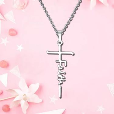 Imagem de Colar com pingente de cruz de fé para mulheres e homens, presente religioso, joia cristã, colar inspirador para mulheres, colares Hope, One Size, Aço inoxidável, Sem Pedra Preciosa