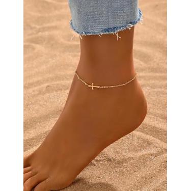 Imagem de Tornozeleiras com contas cruzadas, banhadas a ouro, boho, retrô, corrente minimalista, berloque, oceano, praia, boêmia, vintage, sexy, tornozeleira étnica, joia descalça, presente de festa de