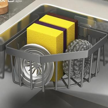 Imagem de Suporte de esponja com ventosa – Suporte de pia de alumínio à prova de ferrugem, organizador de esponja removível para escovas, tampas, raspadores cinza