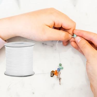 Imagem de Cordões elásticos de pulseira, cordão elástico arco-íris resistente para fazer joias, colares, miçangas e artesanato (branco, 50 m, 1,0 mm)