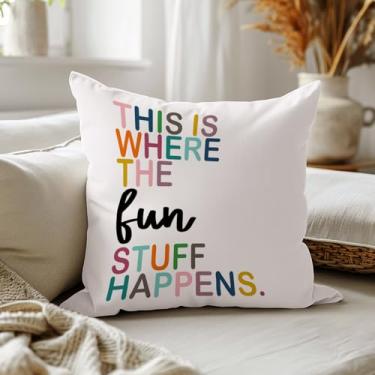 Imagem de Capas de almofada Boho Classroom Decor 45,7 x 45,7 cm, This is Where The Fun Stuff Happens, Fronhas para quarto de crianças, sala de aula, sala de jogos