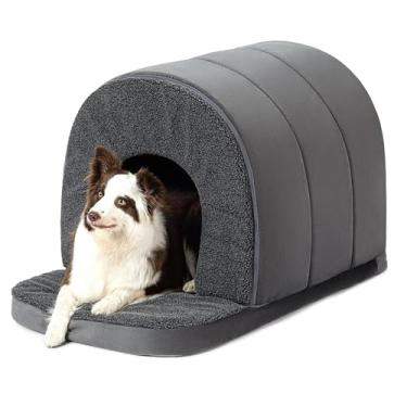 Imagem de PELZIN Casa de cachorro interna – Cama ortopédica para barraca para cães com espuma de ovo – Cama para animais de estimação com cobertura caverna – Forro impermeável – Fundo antiderrapante, ideal para