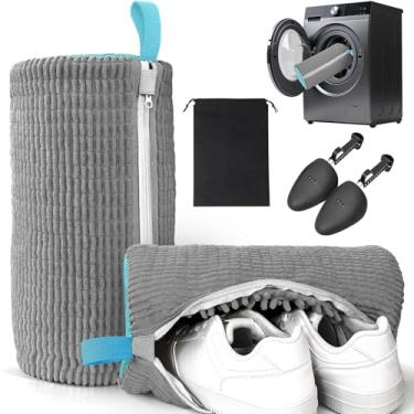 Imagem de Bolsa para máquina de lavar sapatos, sacos reutilizáveis de limpeza de roupas para lavadora e secadora Fibras fofas 360° Limpeza envolvente para todos os sapatos com árvores de sapato ajustáveis e
