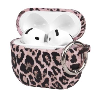 Imagem de Capa de fone de ouvido antiqueda de silicone com estampa de leopardo rosa claro moderno com fivela de anel de metal para AirPods 4, um item essencial para fashionistas
