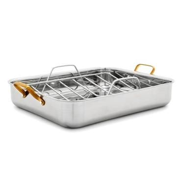 Imagem de GreenPan Assadeira de aço inoxidável Reserve 40,6 cm x 33 cm de camada tripla com rack para torradeira, panelas multiclad, adequado para indução, alças de aço inoxidável, seguro para lava-louças e