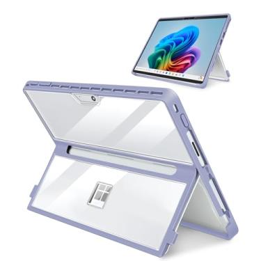 Imagem de Capa para Microsoft Surface Pro 11/10/9/8 de 13 polegadas, com capa para stent, capa resistente à prova de choque multifuncional compatível com teclado tipo capa, material TPU (transparente e roxo)