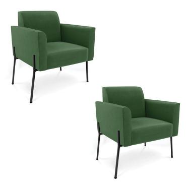 Imagem de Poltrona Pé De Ferro Preto Para Sala Kit 2 Marisa Suede Verde D03 - D'rossi