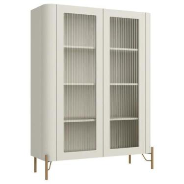 Imagem de Cristaleira Sala De Jantar 2 Portas Vidro Pés Industrial Dourado Naim 