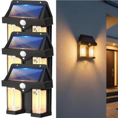 Imagem de Kit 3 Luminárias Solar Jardim 2 Leds 600x Branco Quente Ambar Spot Par