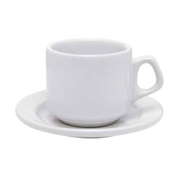 Imagem de Xícara Chá Café Com Pires 180Ml Plus Branco Cerâmica Oxford