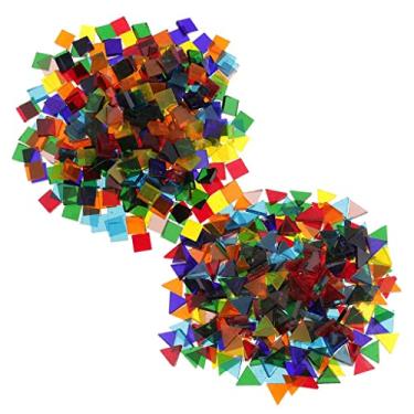 Imagem de Azulejos de mosaico de vidro triangulares coloridos de 320 g - suprimentos de artesanato DIY para crianças e adultos, peças de vidro sortidas, variedade de azulejos quadrados, pedras coloridas para