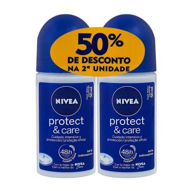 Imagem de Desodorante Nivea Protect & Care Roll-on Antitranspirante 48h com 2 Unidades de 50ml cada 50% Desconto na 2ª Unidade