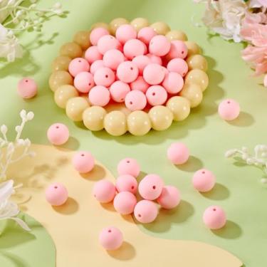 Imagem de 50 contas de silicone rosa para caneta com contas de 15 mm contas de silicone focais redondas de borracha espaçadora solta para chaveiro, cordão, pulseira, colar, suprimentos para fabricação de joias