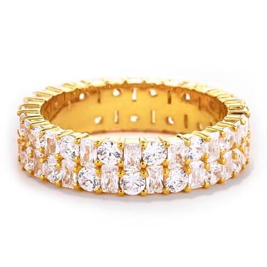 Imagem de STORYJEWELLERY Anéis Eternity para mulheres, aliança de casamento, anéis empilháveis banhados a ouro 18K, anel de viagem de zircônia cúbica, presentes para mulheres, 5, Banhado a latão com ouro 18K