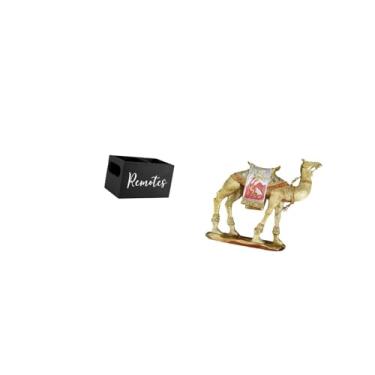 Imagem de Fenteer Organizador de Controle Remoto Retrô de Madeira E Estatueta de em Resina para Mesa, Criado-mudo, Sofá, Escritório, Entrada, Prateleira, Sala de