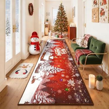 Imagem de AROGAN Tapete de Natal para corredor do quarto, tapetes de corredor de 6 x 2 metros para sala de estar, tapetes de cozinha de Natal, tapete antiderrapante de boas vindas, tapetes vermelhos de Papai