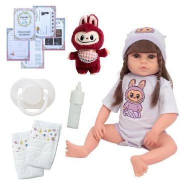 Imagem de Boneca Reborn Bebê Realista 46cm Pode Molhar Com Kit Itens - Cegonha R