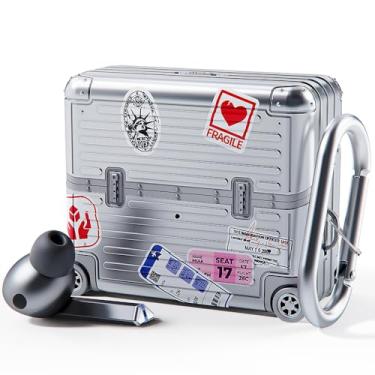 Imagem de MIAK Capa para Galaxy Buds 3/3 Pro/3 FE, compatível com carregamento sem fio, capa protetora à prova de choque com adesivos e chaveiro DIY – Prata