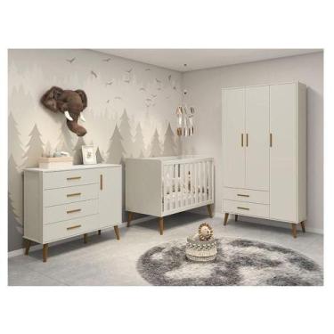Imagem de Quarto De Bebê Isis 3 Portas Areia Acetinado - Reller - RELLER MÓVEIS