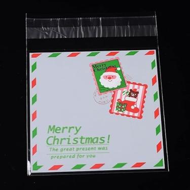 Imagem de 95 peças de saco de celofane de Natal 13 x 10 cm padrão de selo de Papai Noel embalagem de armazenamento de presente de Natal bolsa autoadesiva suprimentos de natal lembrancinhas de festa acessórios